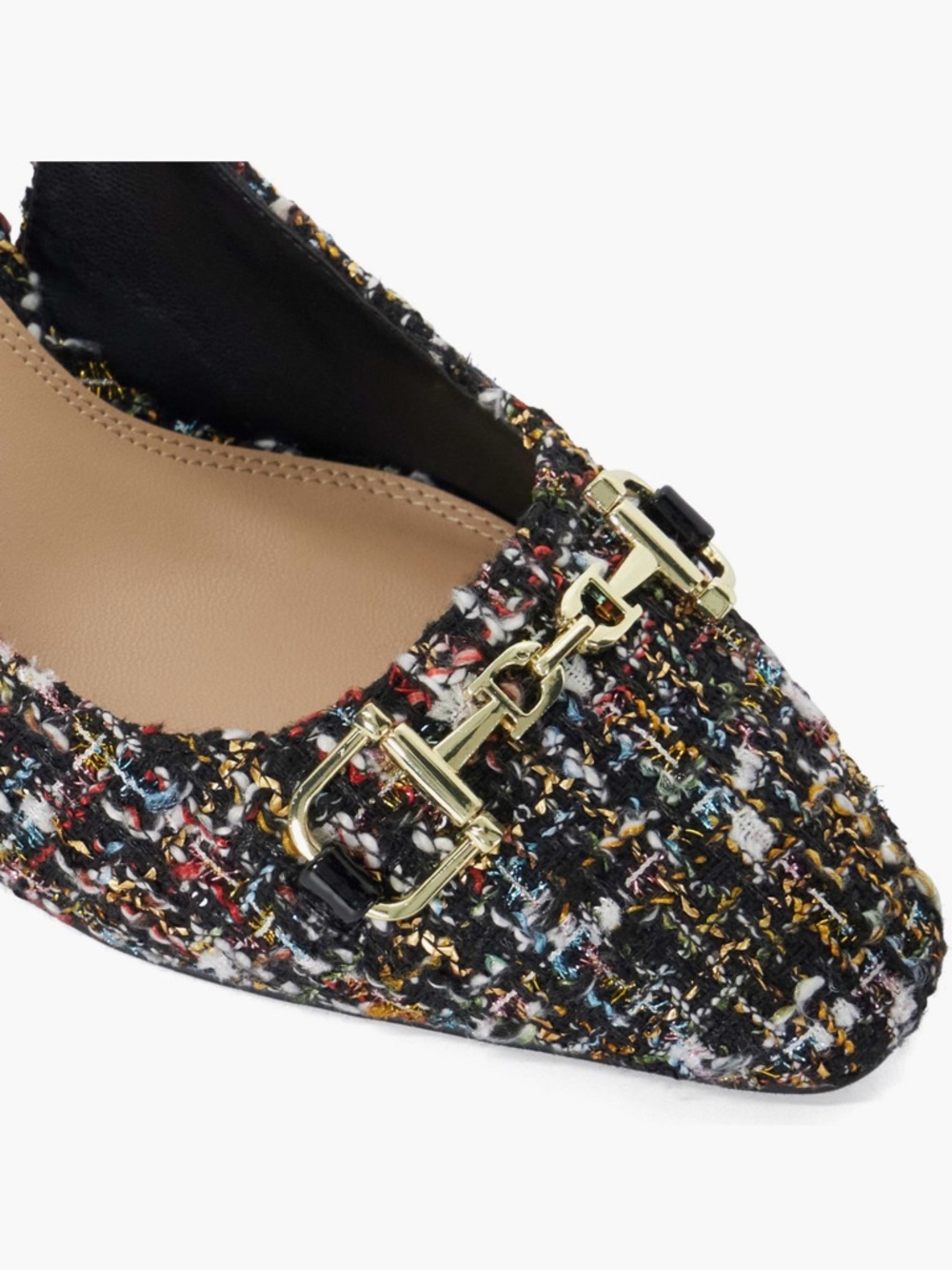 NWT DUNE Choices Chain-Embellished Tweed Slingback Heeled Courts Sz 36/6 - Picture 6 of 13